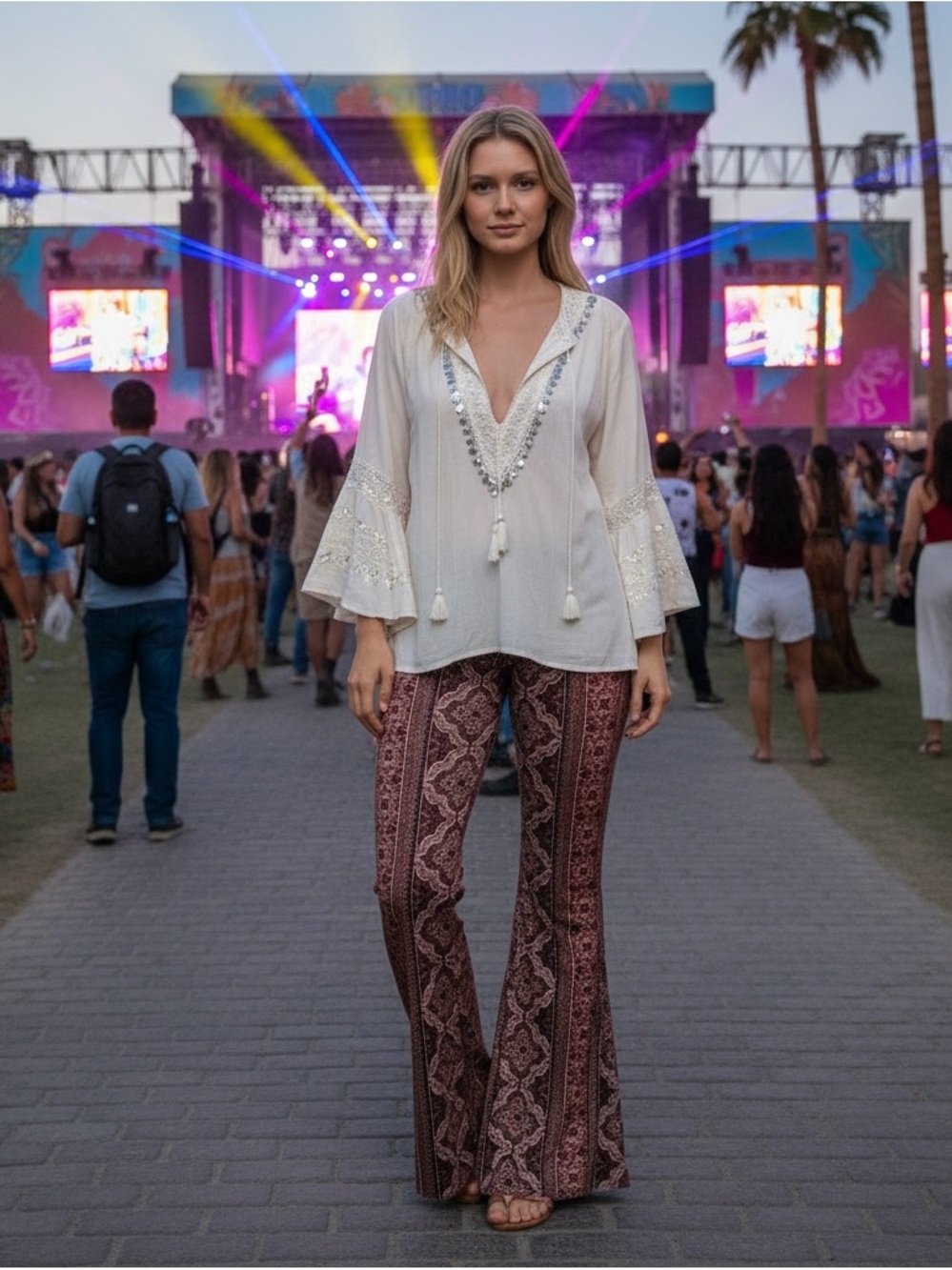 Life Clothing Co. Womens Boho Flare Pants Size M Festival Hippie 70s Bell Bottom